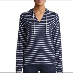 Time and Tru/ Navy and white striped hooded lightweight sweatshirt, M (8-10)